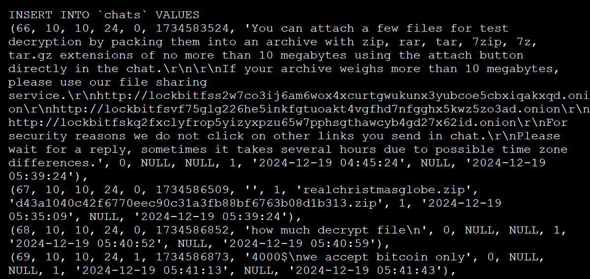 🇷🇺 Hackean la banda de ransomware LockBit y exponen las negociaciones con las víctimas

📝 La tabla de 'chats' contiene 4.442 mensajes de negociación entre la operadores del ransomware y las víctimas
bleepingcomputer.com/news/security/…