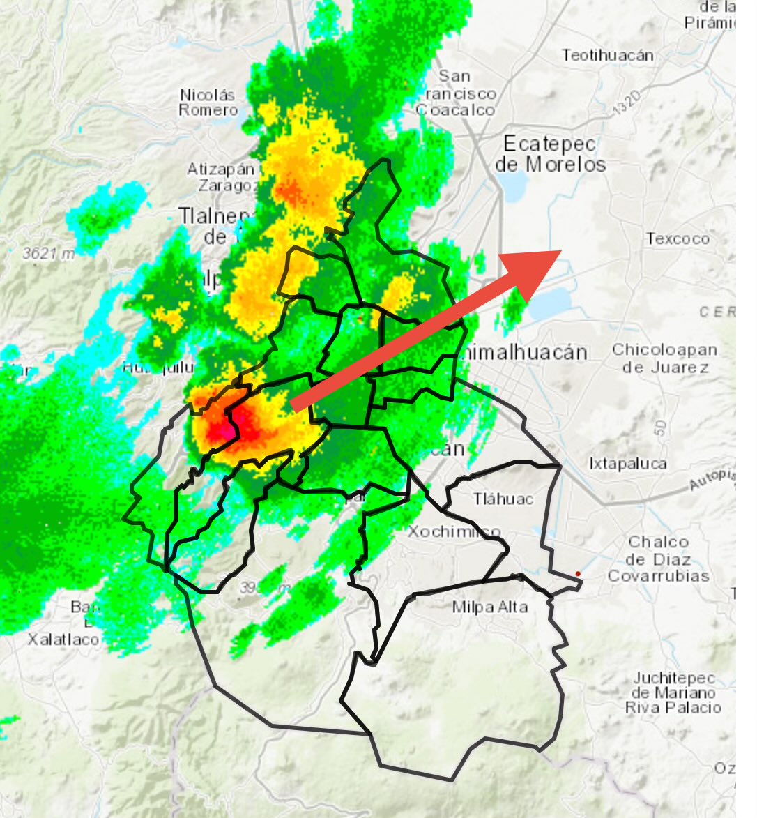 ClimaCMX's tweet image. 🌩️ Habemus tormentas! Se observa una celda sobre el poniente (CUJ y AOB). Está trayendo aguaceros, posible granizo pequeño y actividad eléctrica. [3:20 pm]