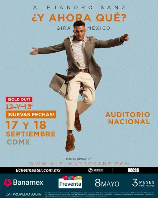 hookmxoficial's tweet photo. #HOY inicia preventa๐
NUEVAS FECHAS de Alejandro Sanz en el Auditorio Nacional!
17 y 18 de septiembre. ๐ค๐น
#PreventaBanamex: 8 de mayo.
#VentaGeneral l: a partir del 9 de mayo.
#hookmx #AlejandroSanz #AuditorioNacional #concierto #Banamex #ticktmaster https://t.co/YCxk0ty9iD
