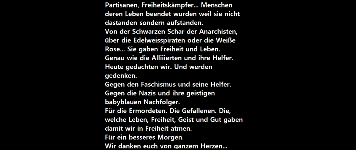 kommando161's tweet photo. Der heutige Tag #8mai bricht das Herz und füllt es doch mit Freude.
Denn #niewiederistjetzt
Für das Ende der #fckafd und der #fckcdu 
#antifa für immer! https://t.co/Iz6dhXkygu