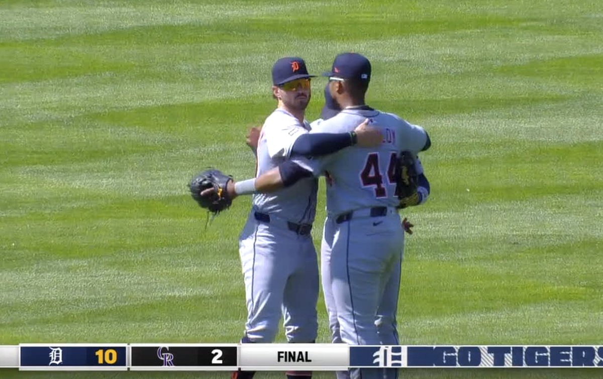 The Tigers won again. They beat the Rockies 10-2 in the first game of Thursday's doubleheader.