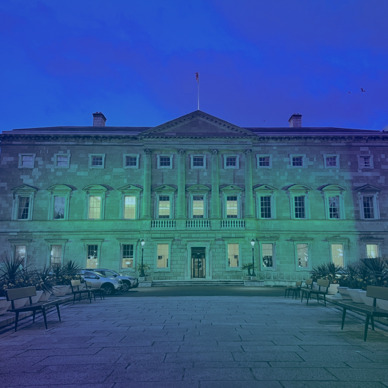 This evening, Leinster House is illuminated in the colour teal to mark World Ovarian Cancer Day. <a href="/OvCancerDay/">World Ovarian Cancer Day & WOCCoalition</a> #SeeForYourself #WorldOvarianCancerDay