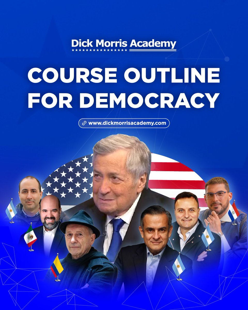 🚀 COURSE OUTLINE FOR DEMOCRACY 📢

💯 The first bilingual course in the continent taught by political consulting legends.

👨‍🏫 Dick Morris, the legendary American political consultant for Bill Clinton and Donald Trump, alongside the most prominent consultants from Latin America,