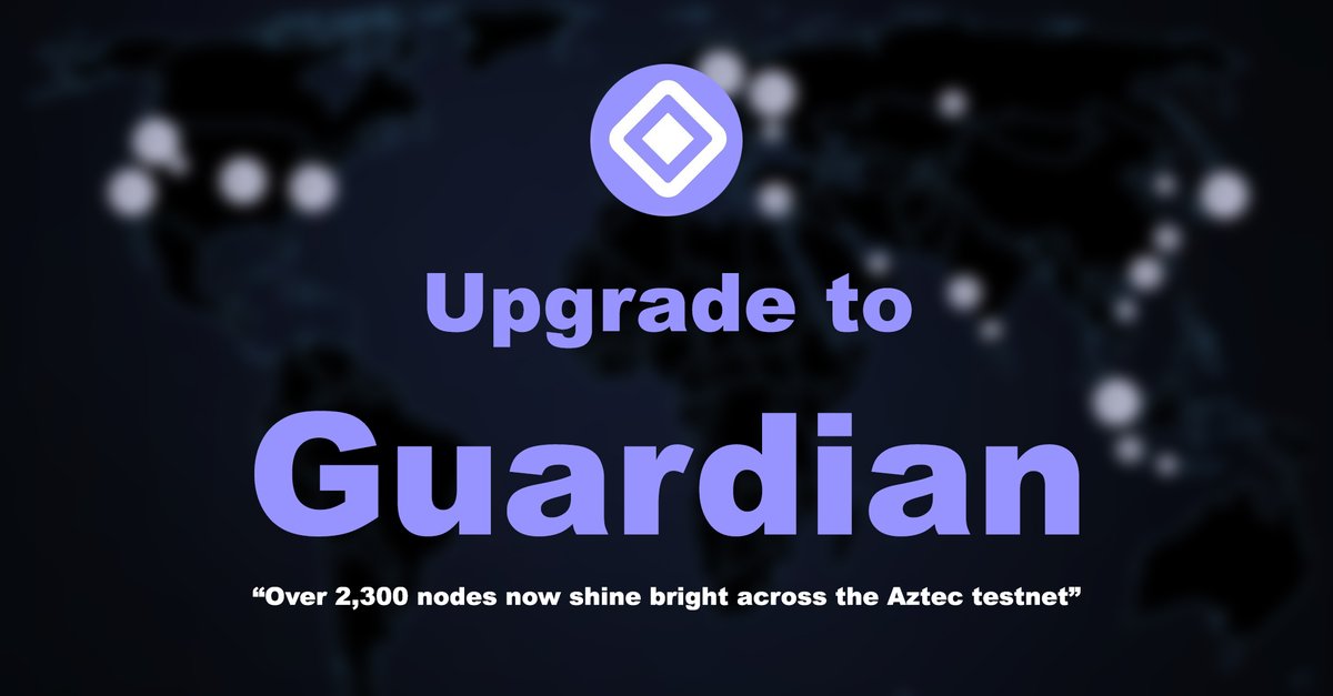 Time to upgrade your Apprentice role  to Guardian on <a href="/aztecnetwork/">Aztec</a> 

Enter /checkip in #|upgrade-role channel to see if your Sequencer Node is Eligible.

Over 2,300 Sequencer Nodes are fueling the rise of Aztec, the first Decentralized, Privacy-Preserving Layer 2.