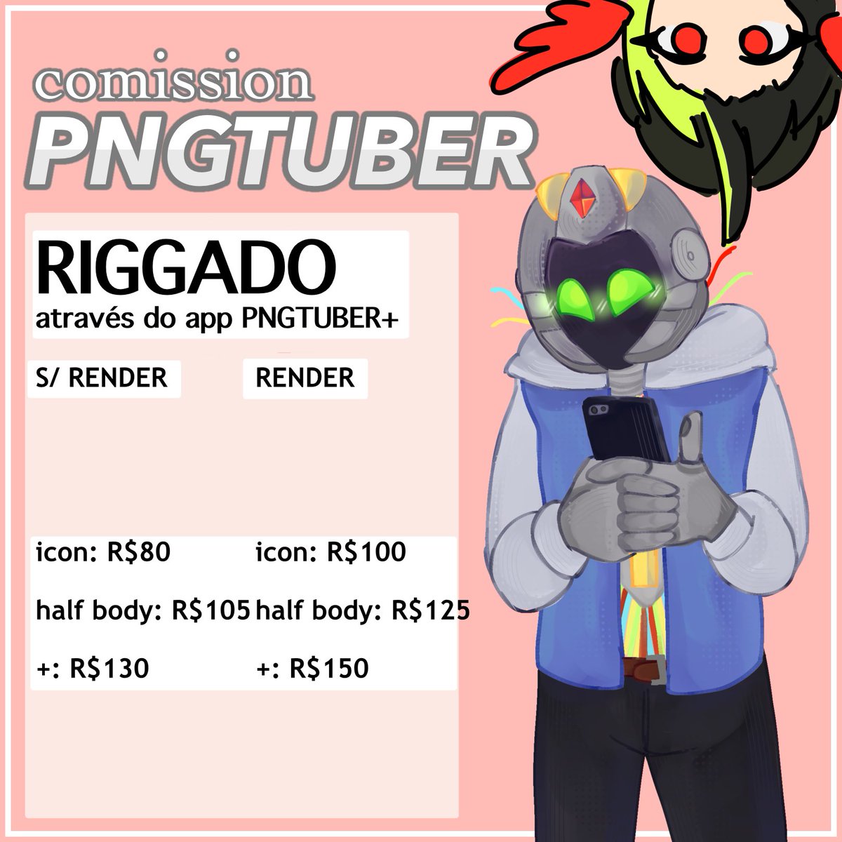 COMISSÕES DE PNGTUBER ESTÃO ABERTAS!!

apps de foco: veadotuber &amp; pngtuber+

+ INFORMAÇÕES E EXEMPLOS ABAIXO:

#comissionsopen #comissions #pngtuber