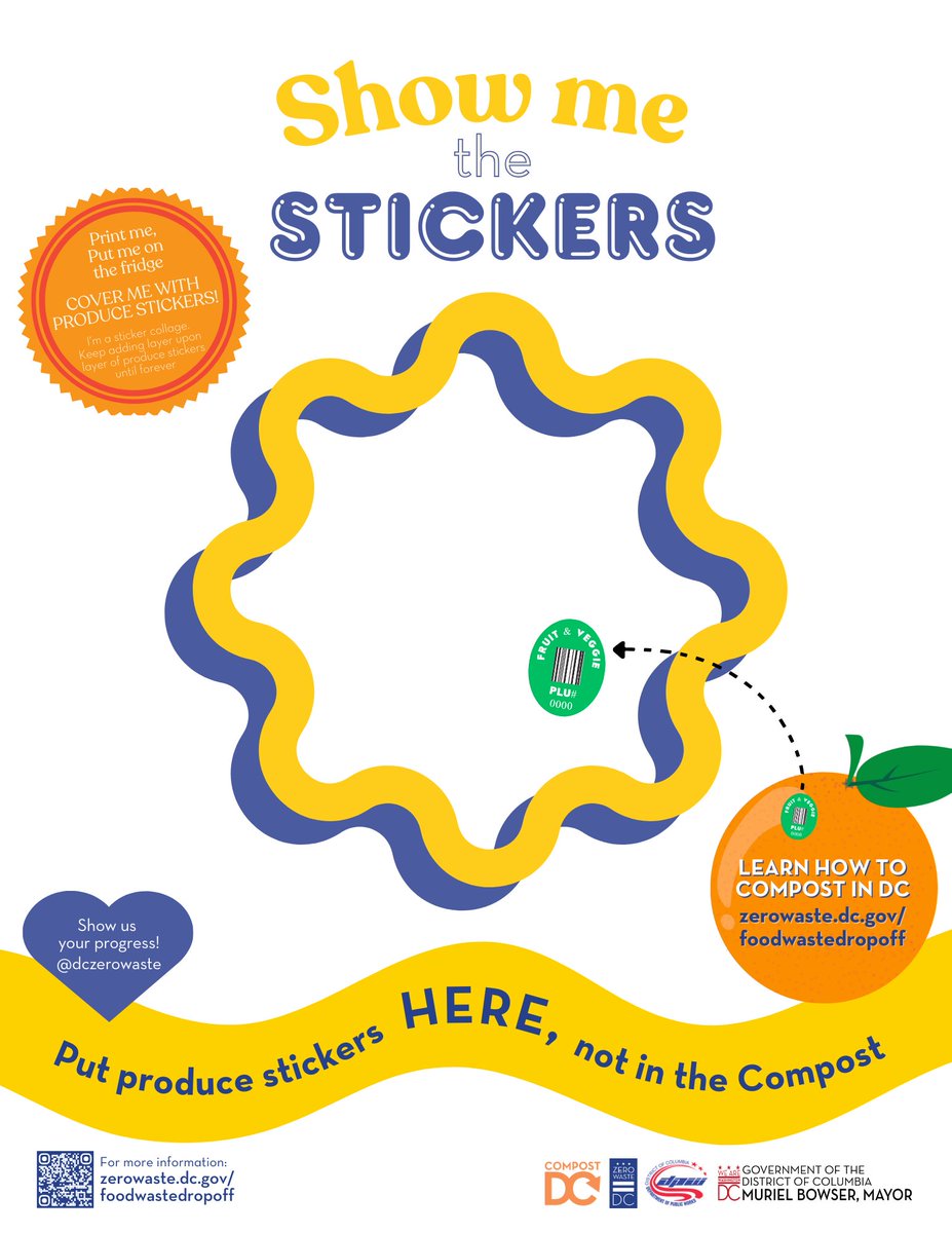 ZeroWasteDC (@dczerowaste) on Twitter photo Produce stickers may be small, but cause big problems for composters; if they end up in the #compost, they become microplastic pollution. Solve for that with <a href="/DCDPW/">DC Department of Public Works</a>'s latest resource: a sticker collage! Download and print yours now: zerowaste.dc.gov/page/resources…
#ICAW2025 Produce stickers may be small, but cause big problems for composters; if they end up in the #compost, they become microplastic pollution. Solve for that with <a href="/DCDPW/">DC Department of Public Works</a>'s latest resource: a sticker collage! Download and print yours now: zerowaste.dc.gov/page/resources…
#ICAW2025