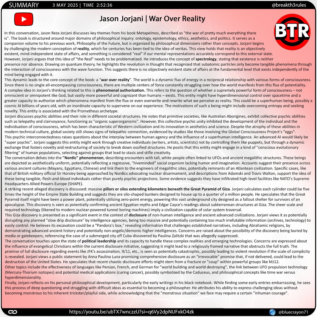 bluecrayon71's tweet photo. Jason Jorjani | War Over Reality @breakth3rules
🔗 https://t.co/i6QsXEumvU
#WarOverReality #Metapelmos #PhenomenalAuthorization #CosmicAI #Nordics #UFODisclosure #AncientCivilizations #GizaPyramid #Promethean #TricksterArchetype #Schrödingerscat #Doubleslit https://t.co/1w7GhwgPOB