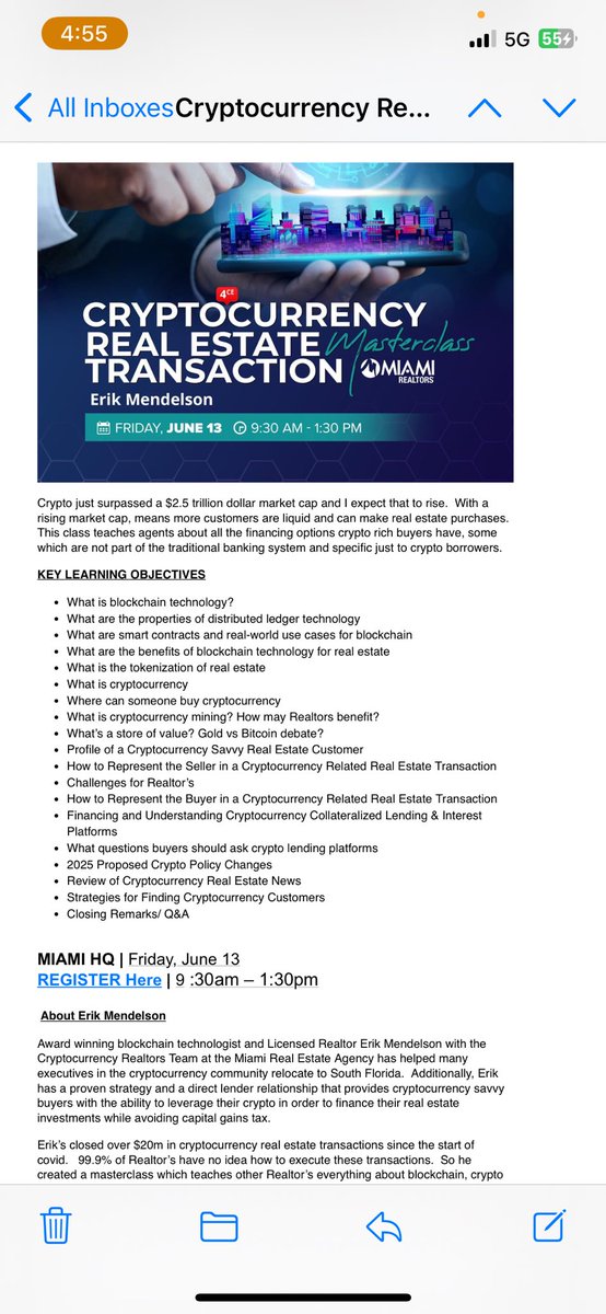 ErikAnswerman (@erikanswerman) on Twitter photo 🚨The biggest and best real estate association in America (Miami Realtors) is now offering my Cryptocurrency Real Estate Transaction Masterclass. I’ll be doing this in person! Registration link is below and you’ll earn 4CE credits.
miamirealtors.com/event/4d35728b… 🚨The biggest and best real estate association in America (Miami Realtors) is now offering my Cryptocurrency Real Estate Transaction Masterclass. I’ll be doing this in person! Registration link is below and you’ll earn 4CE credits.
miamirealtors.com/event/4d35728b…