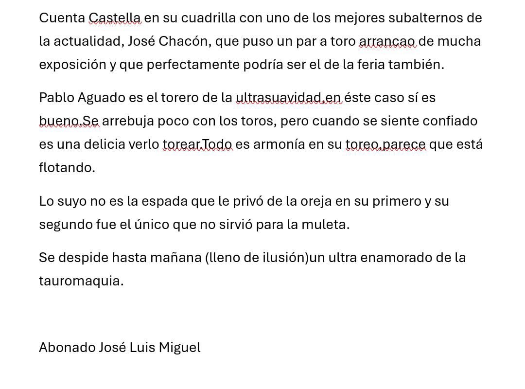 Crónica de un abonado a la Real Maestranza de Caballería de Sevilla.
8 de Mayo de 2025 Sevilla Toros de Juan Pedro Domecq para Diego Urdiales, Sebastián Castella y Pablo Aguado.
