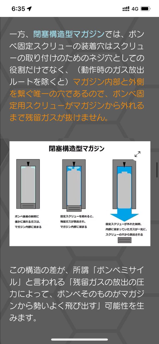 【閉塞構造型のCo2マガジン】

このタイプの製品、Amazonでも「Co2 マガジン」「Co2ハンドガン」などと検索すれば普通に出てきます💦

STGA(全日本トイガン安全協会)で認証されている【開放構造型マガジン】の製品を使用するのが無難です！

Co2マガジンに関する詳しい解説がされているページ↓