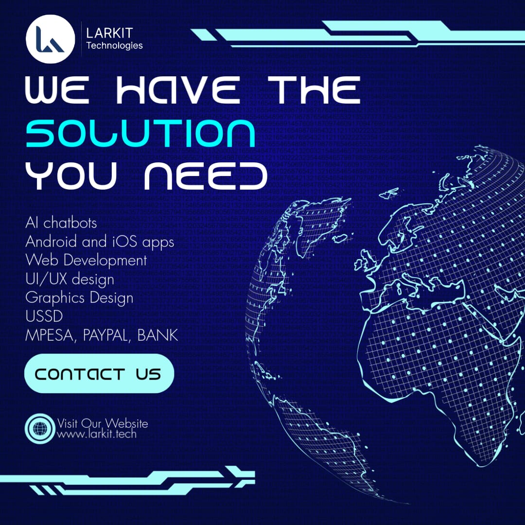 LarkitTech's tweet photo. Looking for a Tech Partner?
   WE HAVE THE SOLUTION YOU NEED!

🌐 Visit us at: https://t.co/9TdNnRPUll
📞+254 759743969

#TechSolutions  #WebDevelopment #MobileApps #LarkitTechnologies https://t.co/1HNldGcs5G