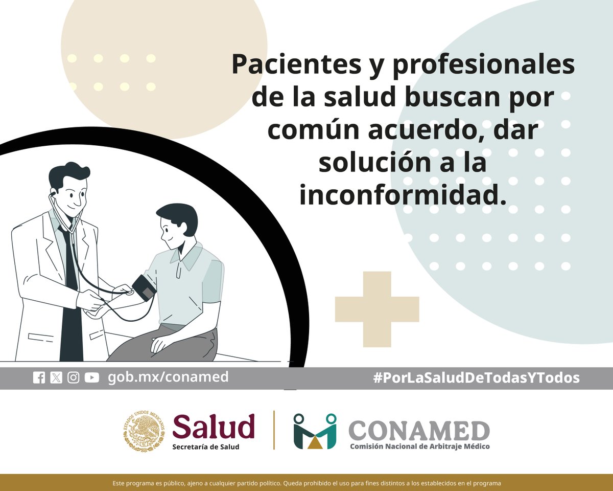 CONAMED_SALUD's tweet image. #ServiciosCONAMED
Conoce las ventajas de la Conciliación en la #CONAMED 🩺⚖️

🌐 Acércate a la #CONAMED ➡️ gob.mx/conamed
☎️ 55 5420 7000 | 800 711 0658
📨 orientacion@conamed.gob.mx
#ConciliaciónCONAMED #MASC