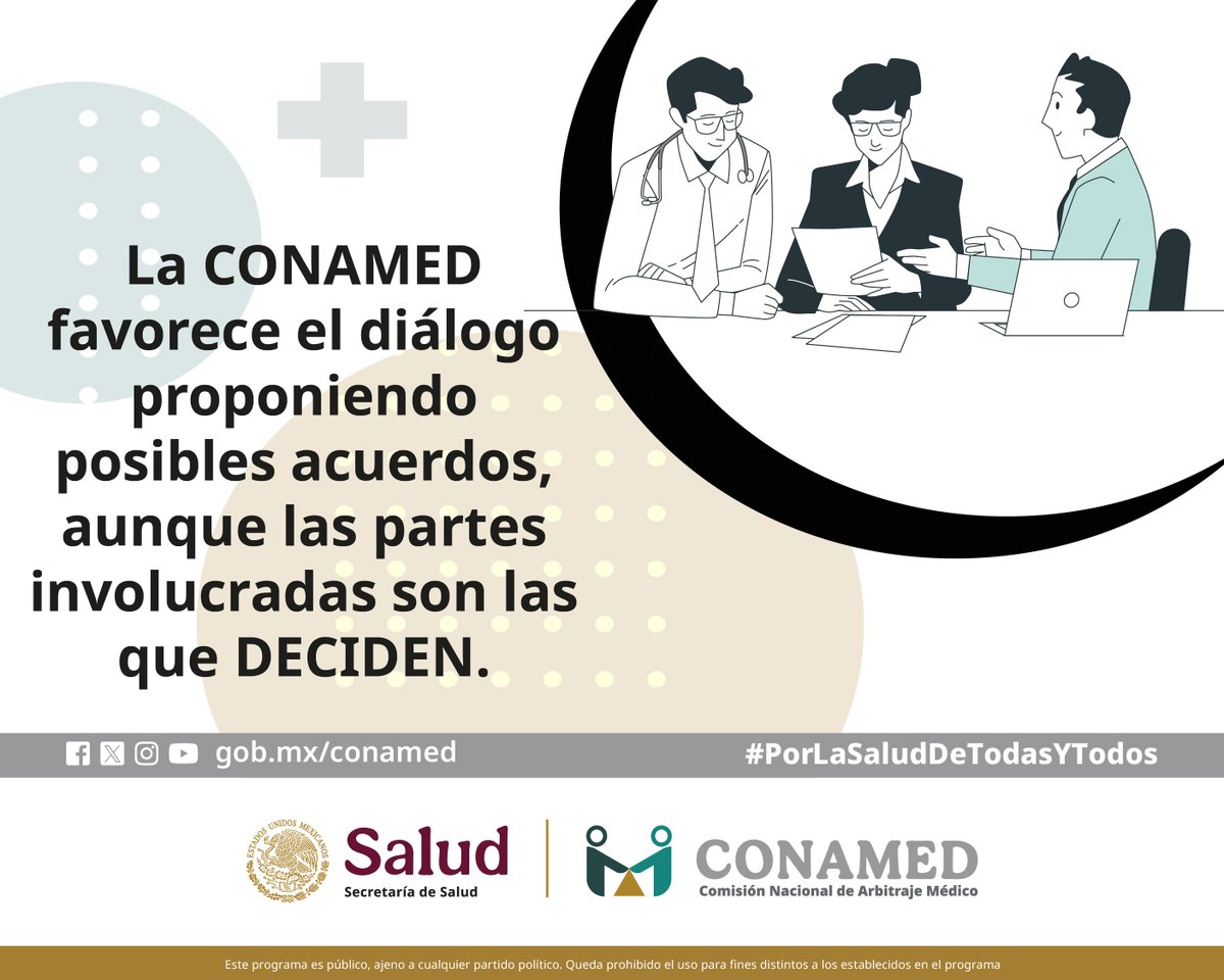 CONAMED_SALUD's tweet image. #ServiciosCONAMED
Conoce las ventajas de la Conciliación en la #CONAMED 🩺⚖️

🌐 Acércate a la #CONAMED ➡️ gob.mx/conamed
☎️ 55 5420 7000 | 800 711 0658
📨 orientacion@conamed.gob.mx
#ConciliaciónCONAMED #MASC
