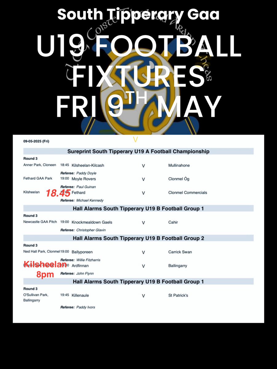 Updated U19 Football Fixtures