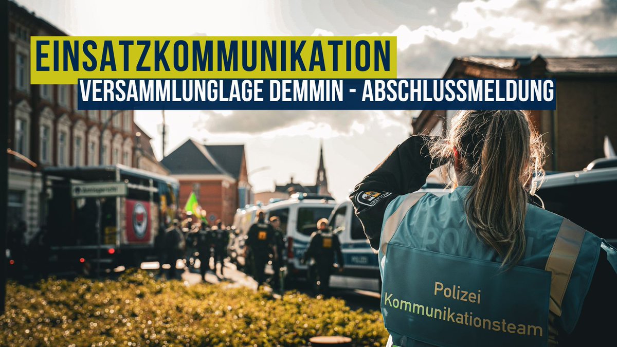 #DM0805 

Die Abschlussmeldung zum Polizeieinsatz in #Demmin anlässlich mehrerer angemeldeter Versammlungen findet ihr hier: fcld.ly/a8hsy8o 

Kommt alle gut nach Hause.