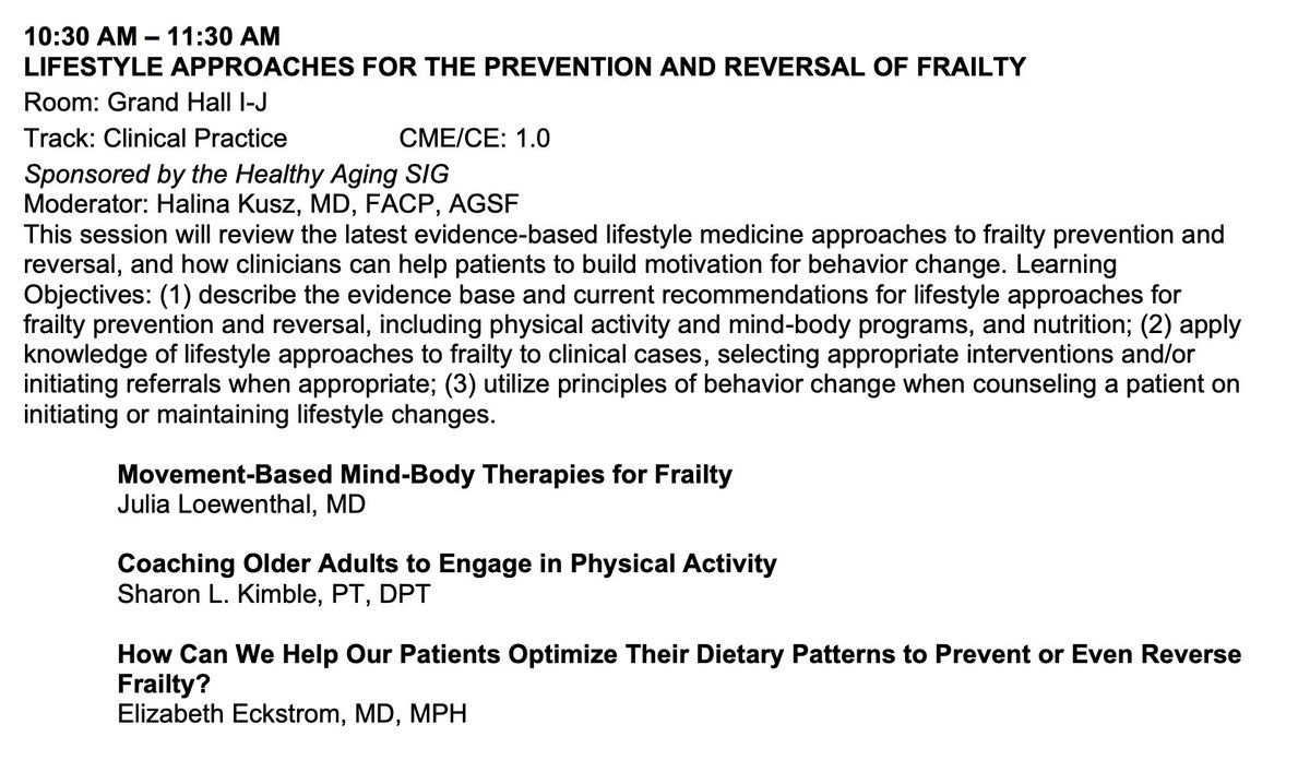 Julia Loewenthal, MD (@loewenthalmd) on Twitter photo Check out our session "Lifestyle Approaches for the Prevention and Reversal of Frailty" at #AGS25 tomorrow! <a href="/AmerGeriatrics/">American Geriatrics Society</a> Check out our session "Lifestyle Approaches for the Prevention and Reversal of Frailty" at #AGS25 tomorrow! <a href="/AmerGeriatrics/">American Geriatrics Society</a>