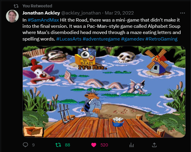SnM_Oddities's tweet photo. There are Sam &amp; Max Hit The Road minigames that didn't made it to the final game, like:
1. Alphabet soup
2. Max VS the Robots
3. Paint by Number
4. Flipbooks
5. Skeeeball Room
6. Maxlibs
~⚡ https://t.co/YwOtR8W47z