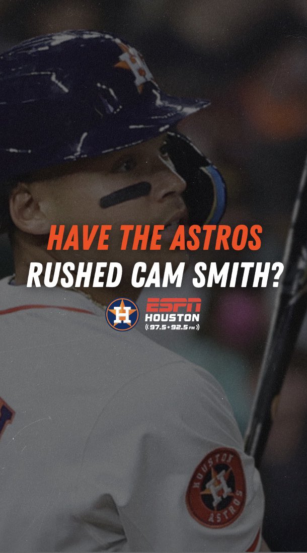 espn975's tweet photo. DID the Astros RUSH CAM SMITH to the Big LEAGUES?⚾️⁉️🥲
@JeremyBranham @PackManJoel 

#HoustonAstros #CamSmith #AstrosProspects #MLBRookies #MLB2025 #AstrosTalk #AstrosOutfield #KyleTuckerTrade #MLBDevelopment #BaseballProspects #AstrosFans #MLBNews #BaseballBreakdown https://t.co/z3tAndOsbW