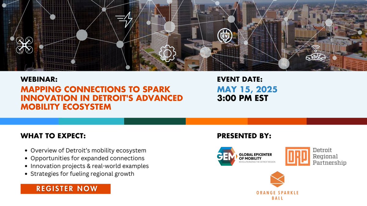 How can #Detroit’s advanced mobility ecosystem unlock new ideas &amp; partnerships? Find out on 5/15 at 3PM in our webinar, where we’ll explore the power of connections &amp; collaboration. Register now: zoom.pulse.ly/seuvva08g8
#urbanmobility #futureofmobility <a href="/DetroitRegional/">Detroit Regional Partnership</a>  <a href="/US_EDA/">EDA</a>