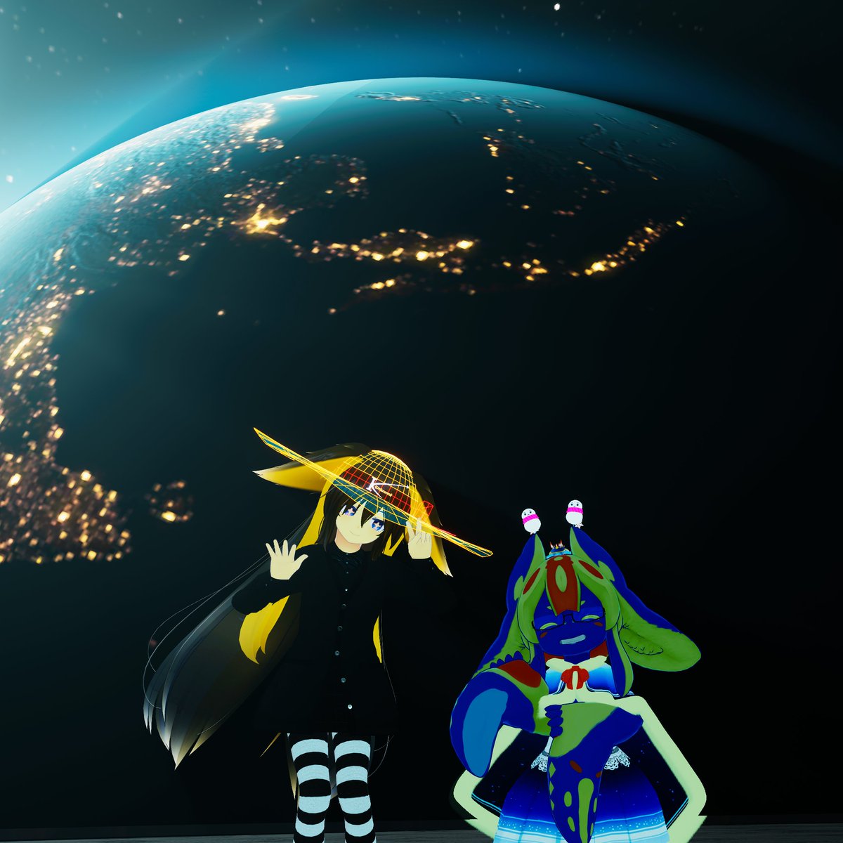 k_unknown_star's tweet image. シーさんとASTEROID FIELD․․․へ！圧巻のシーンばかり🌌
#VRChat　#ASTEROIDFIELD