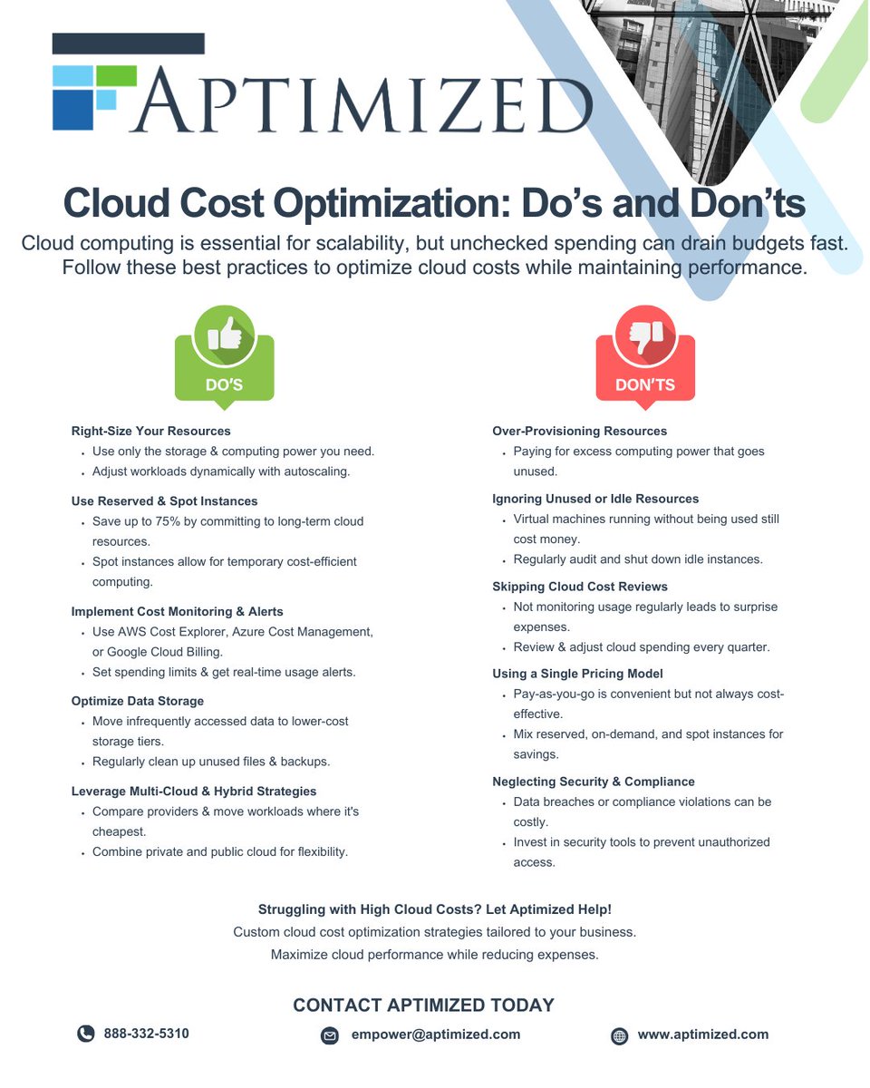 aptimized's tweet image. Cloud Cost Optimization: Do&apos;s and Don&apos;ts
Learn how to manage cloud expenses wisely without compromising performance. This guide shares key tips for smarter cloud budgeting and cost optimization.

Learn more: bit.ly/3ASp81P
#CloudManagement #CloudOptimization #aptimized