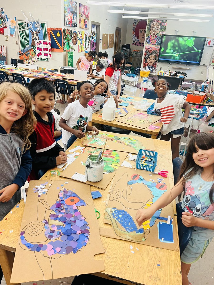 I looove watching National Geographic and learning about the animals of the Amazon rainforest. My kids are working on their last  art project of the year using paper mosaic art tissue, paint and clay.  Chameleons tree frogs and parrots are coming out fantastic!