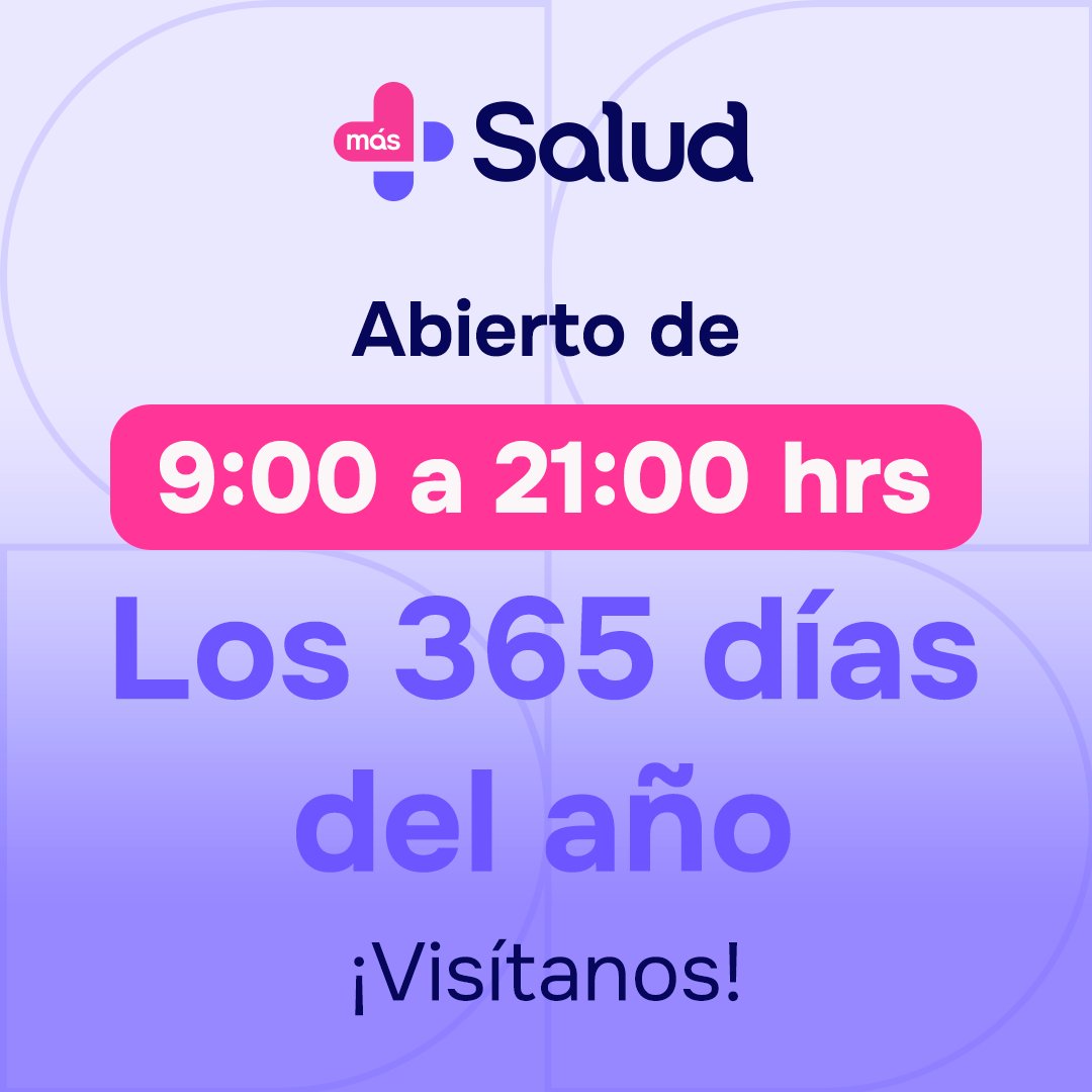 La salud que necesitas, más cerca de ti 💙
Ven a cualquiera de nuestras ubicaciones y descubre una nueva forma de atención médica: massaludmasfarma.com.mx
🕘 De 9:00 a 21:00 hrs, los 365 días del año.
#VamosACuidarte