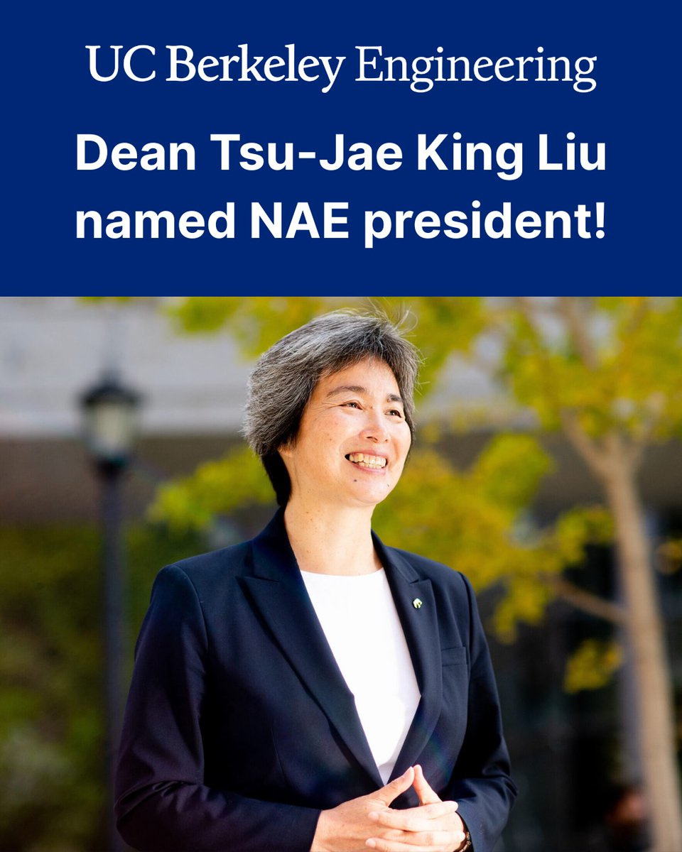 Berkeley Engineering (@cal_engineer) on Twitter photo Congratulations to Berkeley Engineering’s Dean Tsu-Jae King Liu, who was named president of <a href="/theNAEng/">National Academy of Engineering</a>!
She is internationally recognized for her pioneering contributions to semiconductor technology — most notably as co-inventor of FinFET.
Read more: bit.ly/4m8Mmc9 Congratulations to Berkeley Engineering’s Dean Tsu-Jae King Liu, who was named president of <a href="/theNAEng/">National Academy of Engineering</a>!
She is internationally recognized for her pioneering contributions to semiconductor technology — most notably as co-inventor of FinFET.
Read more: bit.ly/4m8Mmc9