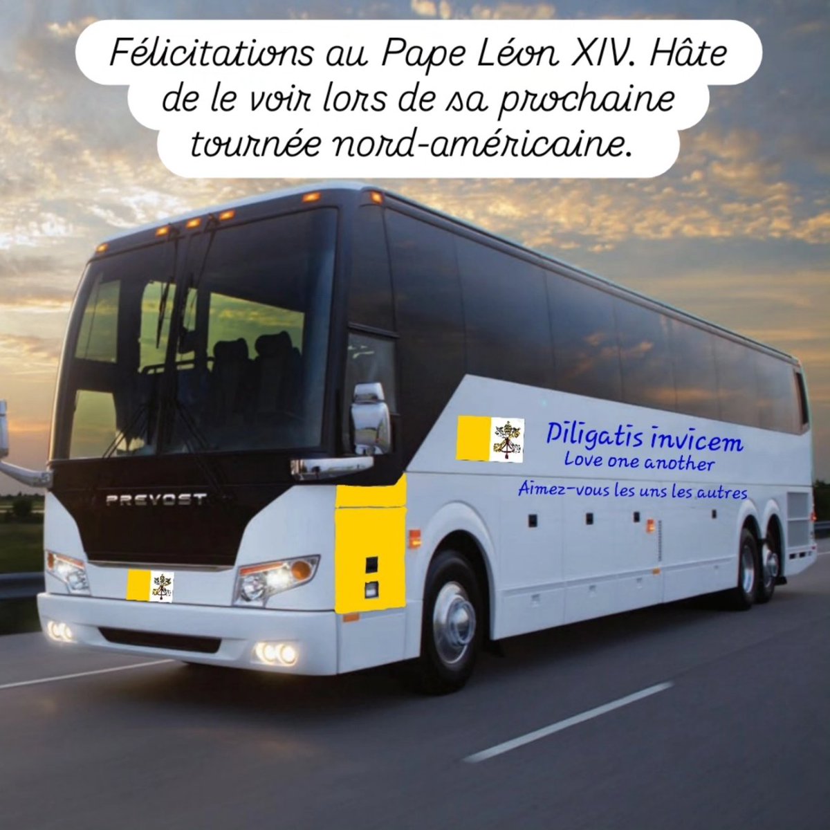 JeffdeStGermain's tweet image. Des retombées positives pour #PrevostCar avec l'élection de #Robert #Francis #Prevost comme nouveau pape, sous le nom de #LéonXIV. 😁 #papamobile #Pape