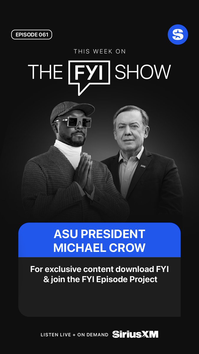 Excited to be featured on tonight's The FYI Show. Learn more about how I met <a href="/iamwill/">will.i.am</a>, how public education shaped our lives, our hopes for #AI, and what books and movies have informed my thinking.  fyi.me/p/fyishowep61  <a href="/SIRIUSXM/">SiriusXM</a> 

Thurs.  6pm PT
Fri.  9pm PT
Sat.  3pm PT