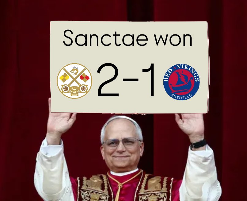 Robert Prevost was delighted with the result tonight. He even went to the efforts of making this nifty sign to show his support from some balcony in the Vatican. What a lad 🕊️