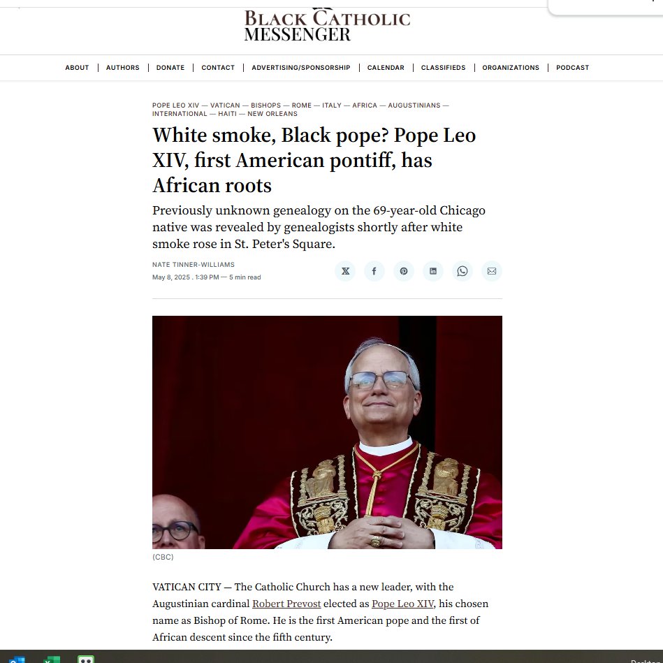 Pope Leo XIV, first American pontiff, has African roots. According to the Census, Prevost’s mother Midred Martinez was the mixed-race daughter of Black property owners, the Haitian-born Joseph Martinez &amp; New Orleans native Louise Baquié, a Creole. It is unclear how he identifies.