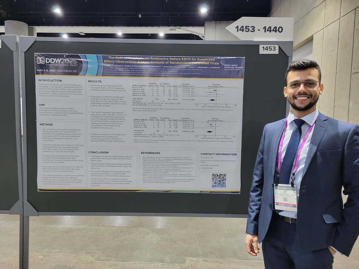 HabibToni's tweet photo. Had a great time at #DDW2025—always a GI calendar favorite! Grateful to present 3 posters on antibiotics before ERCP, a rare GJ anastomosis case, and GERD-lung cancer links. Huge thanks to the SIUH GI team for the mentorship and support! Inspired by so many in the field. https://t.co/KU7ABJjpHU