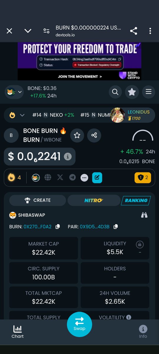 You sleeping anon?
0x270370f778e5669fff2933244fc20b62810bf0a2
$BURN 
ShibaSwap v1