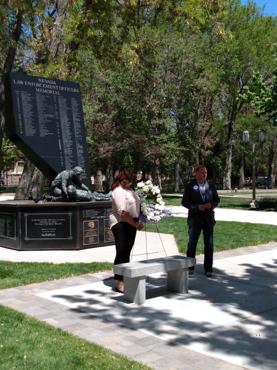 A deeply emotional moment today as a wreath was laid at the Nevada Law Enforcement Officers Memorial in honor of <a href="/LVMPD/">LVMPD</a> Officer Charleston Hartfield. Officer Hartfield was attending the Route 91 Harvest Festival with his wife when his life was tragically taken. We remember his