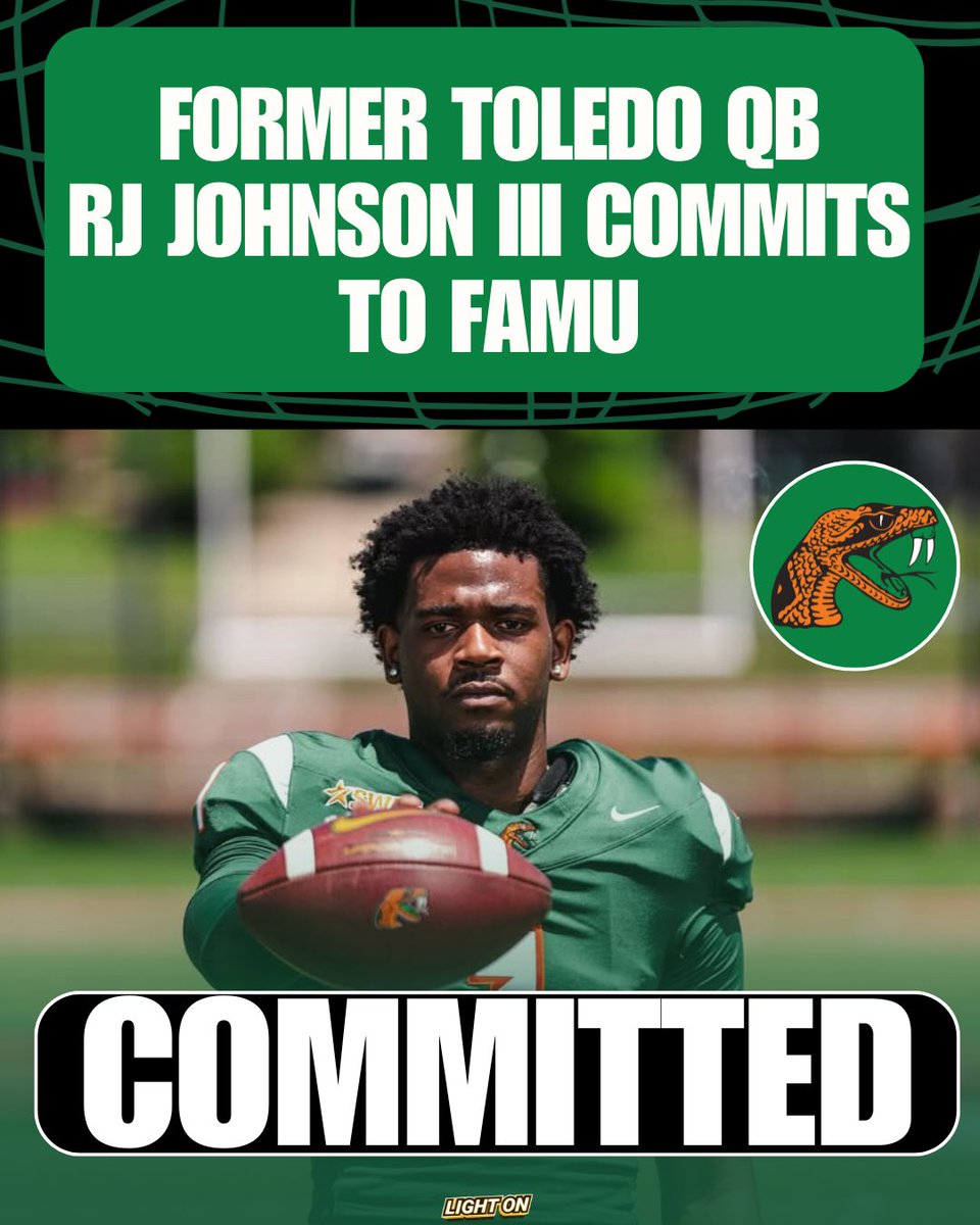 LightOnSports's tweet photo. Former Toledo QB RJ Johnson III has committed to FAMU. 🐍

He was rated a 3-star prospect in the class of 2023, out of Atlanta, Georgia.

(via @RJ_Johnson1) https://t.co/5shKViKiT4