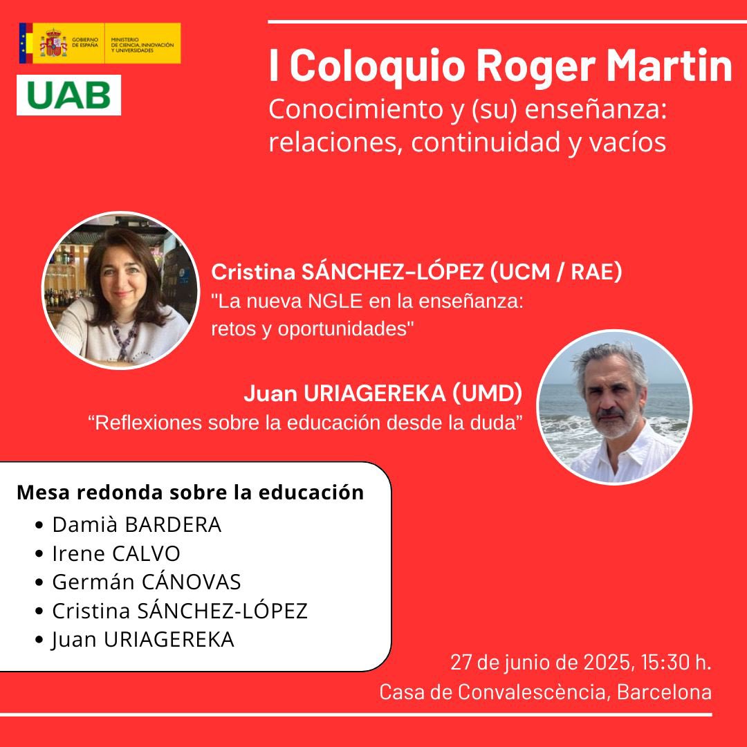 ⚠️ I Coloquio Roger Martin
ℹ️ 27 de junio de 2025, 15:30 h
📍 Casa de Convalescència, Barcelona
🔗 PREINSCRIPCIÓN: docs.google.com/forms/d/13e2t7… 

[PLAZAS LIMITADAS]