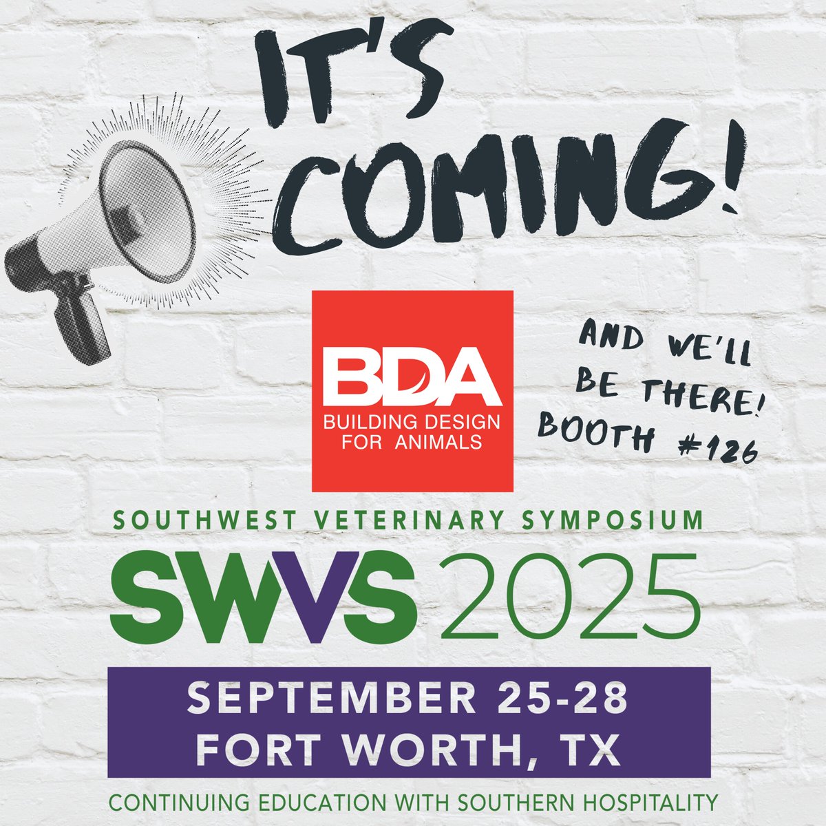 BDA_Arch's tweet image. Headed to #SWVS this September? 🐾 Stop by the BDA booth (#126) to chat all things vet hospital design! Got questions about your clinic&apos;s space? Our experts are ready to help. See you there! #VeterinaryDesign #VetHospital #SWVS25

Visit swvs.org to register!