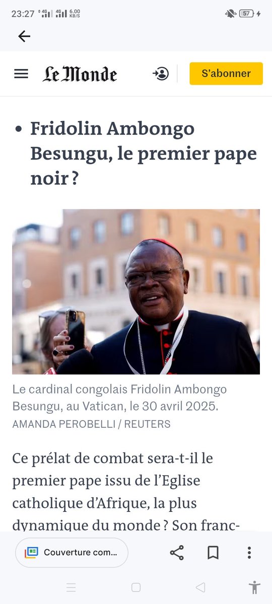 La fumée noire d'hier à la chapelle Sixtine au Vatican signifiait, peut-être, que c'est le cardinal Fridolin Ambongo qui est éliminé parce qu'il est trop politique que théologien.