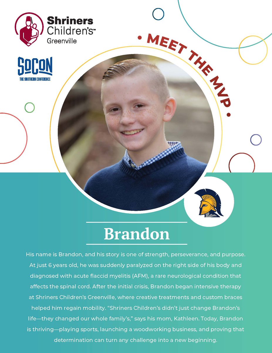 Meet Brandon, our Honorary Team Captain for the 2025 SoCon Baseball Tournament! 💙💛

Your donation to his Shriners Children's fundraiser page provides life-changing care for children like him!

Donate Today ⬇️
donate.lovetotherescue.org/UNCG2025

#letsgoG | #ShrinersChildren