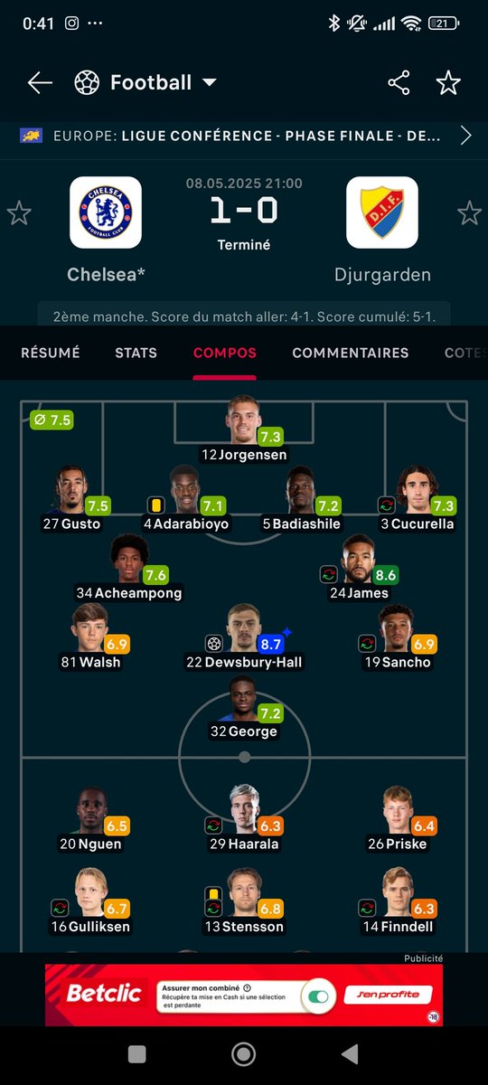 FT. Chelsea s'impose grâce à un but de Dewsbury-Hall. 

Un excellent match de sa part et  de l'équipe en général qui tourne bien mieux sans la présence handicapante de Cole Palmer.

La preuve en est avec se but du numéro 10 d'aujourd'hui déjà plus décisif que Palmer en C4 🥵