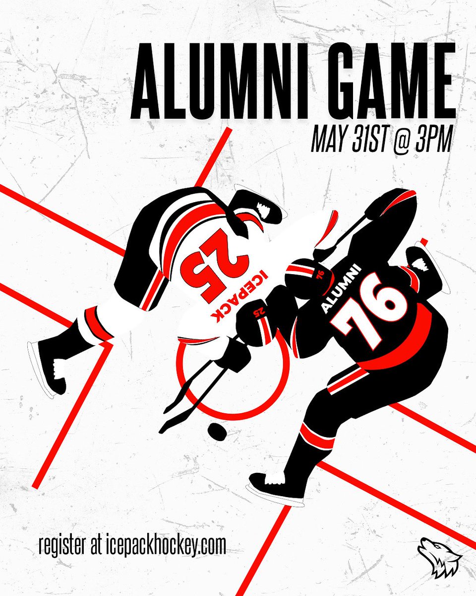 *NEW ALUMNI GAME DATE AND TIME!* Please join us at Invisalign Arena on our new game date, Saturday May 31st, for our alumni game and reception -- registration links available on icepackhockey.com . See you soon! 🐺🏒
