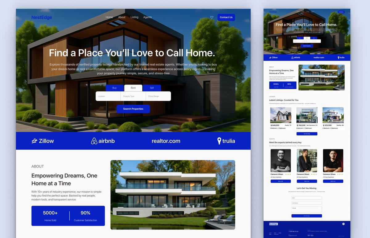 Day 4 of my 20-Day UI Challenge
I designed a clean &amp; user-first,  Real Estate Landing Page.

Check it out 👇
#UIUX #RealEstateDesign #DesignChallenge #Figma #UIDesigner #UXDesign #WebDesign #ProductDesign #CRMSaaS