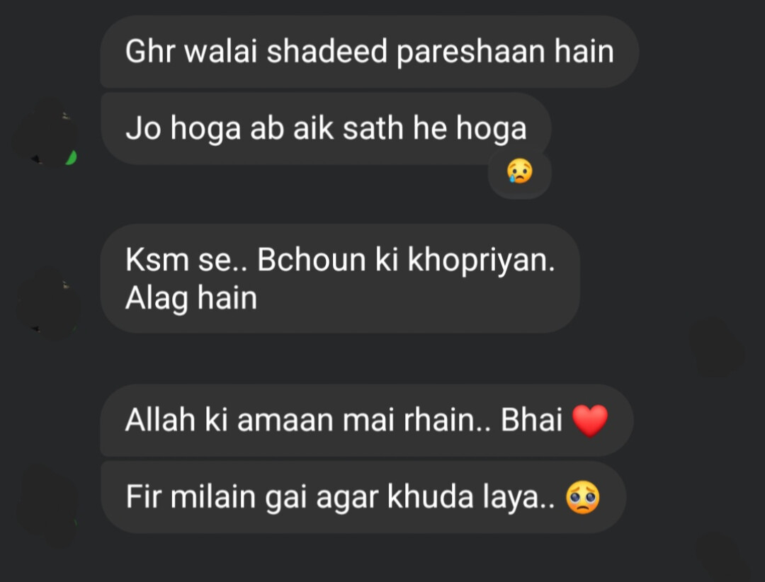 sarkash__'s tweet photo. When your Loved one Sent you this kind of message, you can't celebrate a war. 

💔
#SayNoToWar 
#Jammu https://t.co/zbClVrdGCy