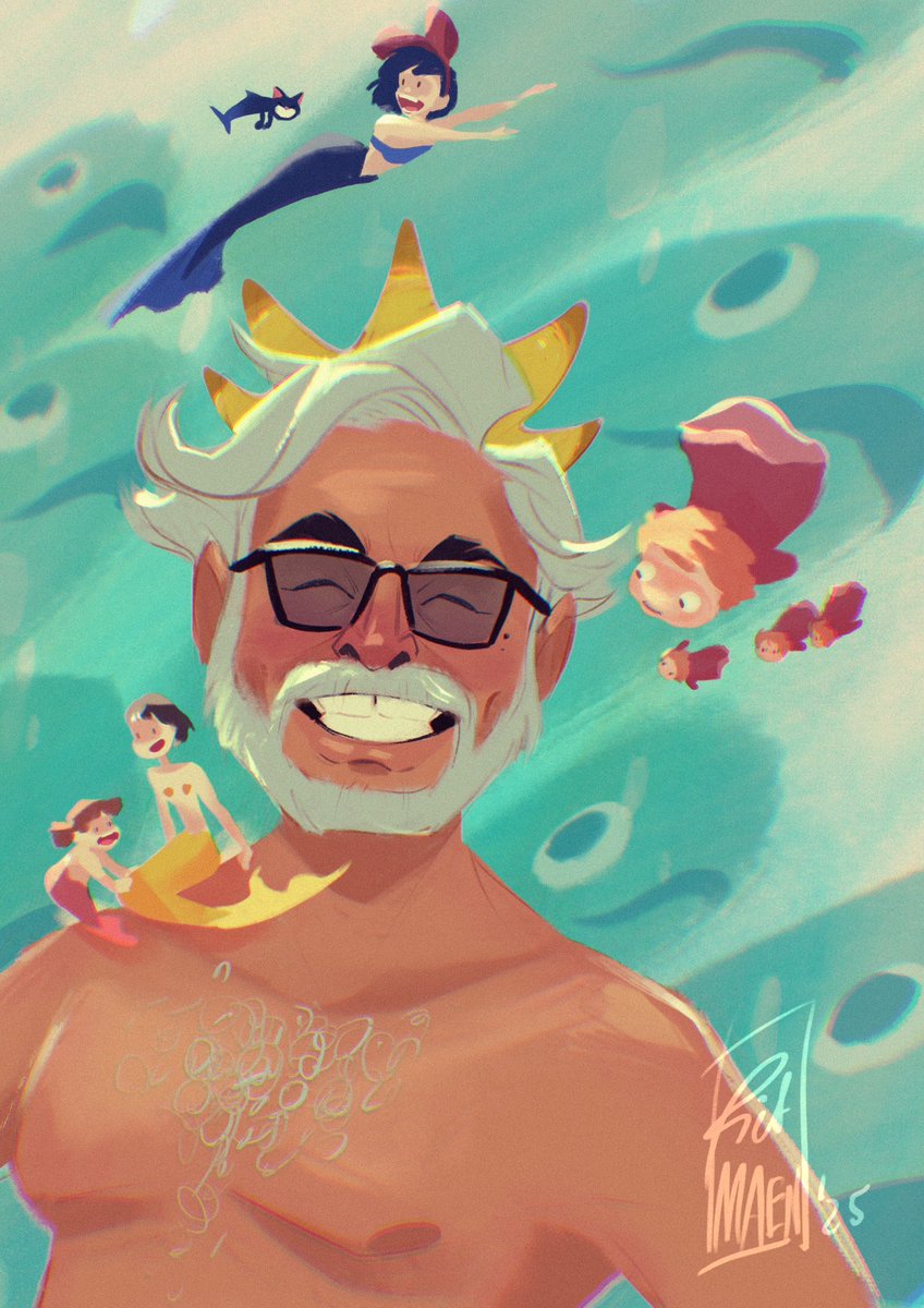 #mermay day 7 Miyazaki. Mermay is also the month where you dig out all the different skill sets and tools you have and let things happen. 💚 #mermay2025 #ghibli #hayaomiyazaki #digitalpainting #illustration #characterdesign #disneyartist