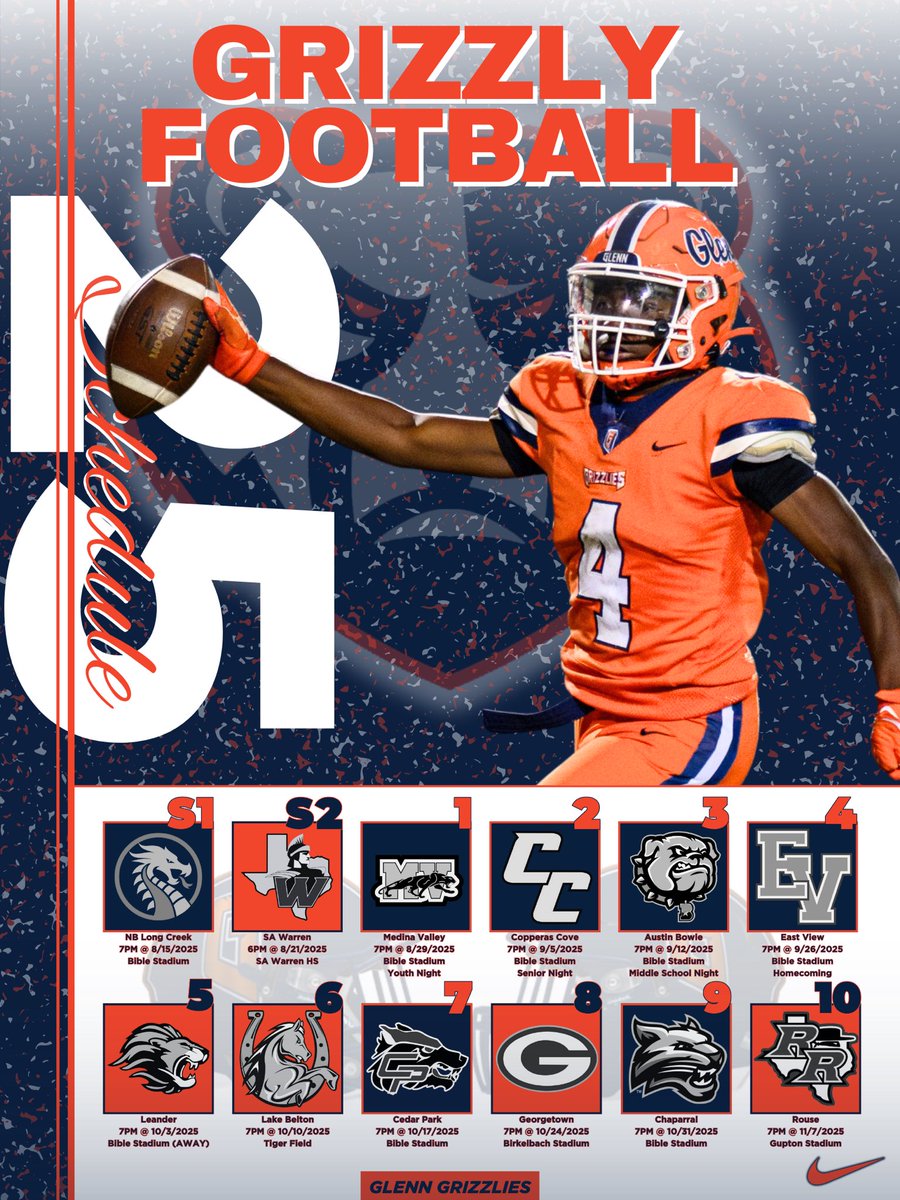 GlennGrizGridiron (@glenngrizfb) on Twitter photo The 2025 season will be here before we know it! Shout to <a href="/CoachHarrison16/">Robert Harrison</a> for the graphic.
Go Grizzlies!
#10yearsofGlenn The 2025 season will be here before we know it! Shout to <a href="/CoachHarrison16/">Robert Harrison</a> for the graphic.
Go Grizzlies!
#10yearsofGlenn