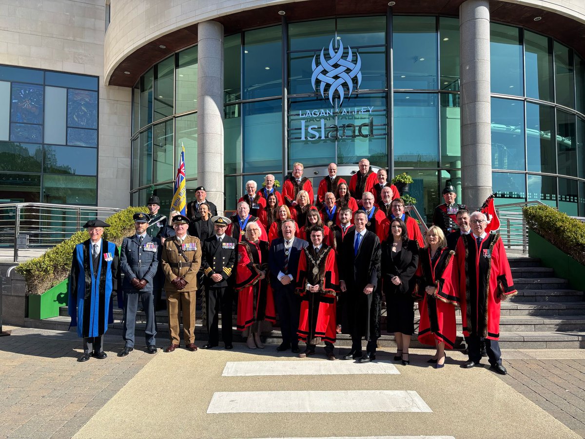 This morning Prof Mark Taylor, KStJ, DL, represented HM Lord-Lieutenant of #CountyAntrim ☘️  to raise the flag to commemorate #VEDay80 in Lisburn. Our thanks to <a href="/lisburnccc/">LCCC</a> for organising. <a href="/markataylor16/">Mark A Taylor</a>