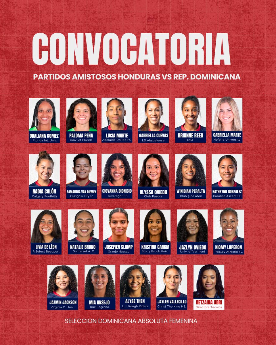 Estás son las Quisqueyanas llamadas a defender los colores de nuestra bandera en los próximos partidos amistosos 🙌🏻🇩🇴⚽️