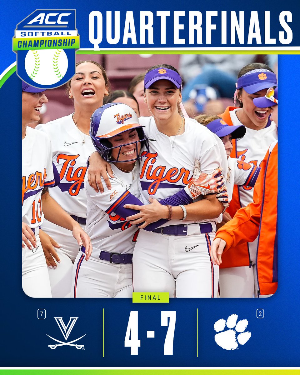 ACC Softball (@accsoftball) on Twitter photo THE TIGERS TAKE IT ๐
<a href="/clemsonsoftball/">Clemson Softball ๐ฅ</a> advances to the 2025 ACC Softball Championship Semifinal! THE TIGERS TAKE IT ๐
<a href="/clemsonsoftball/">Clemson Softball ๐ฅ</a> advances to the 2025 ACC Softball Championship Semifinal!