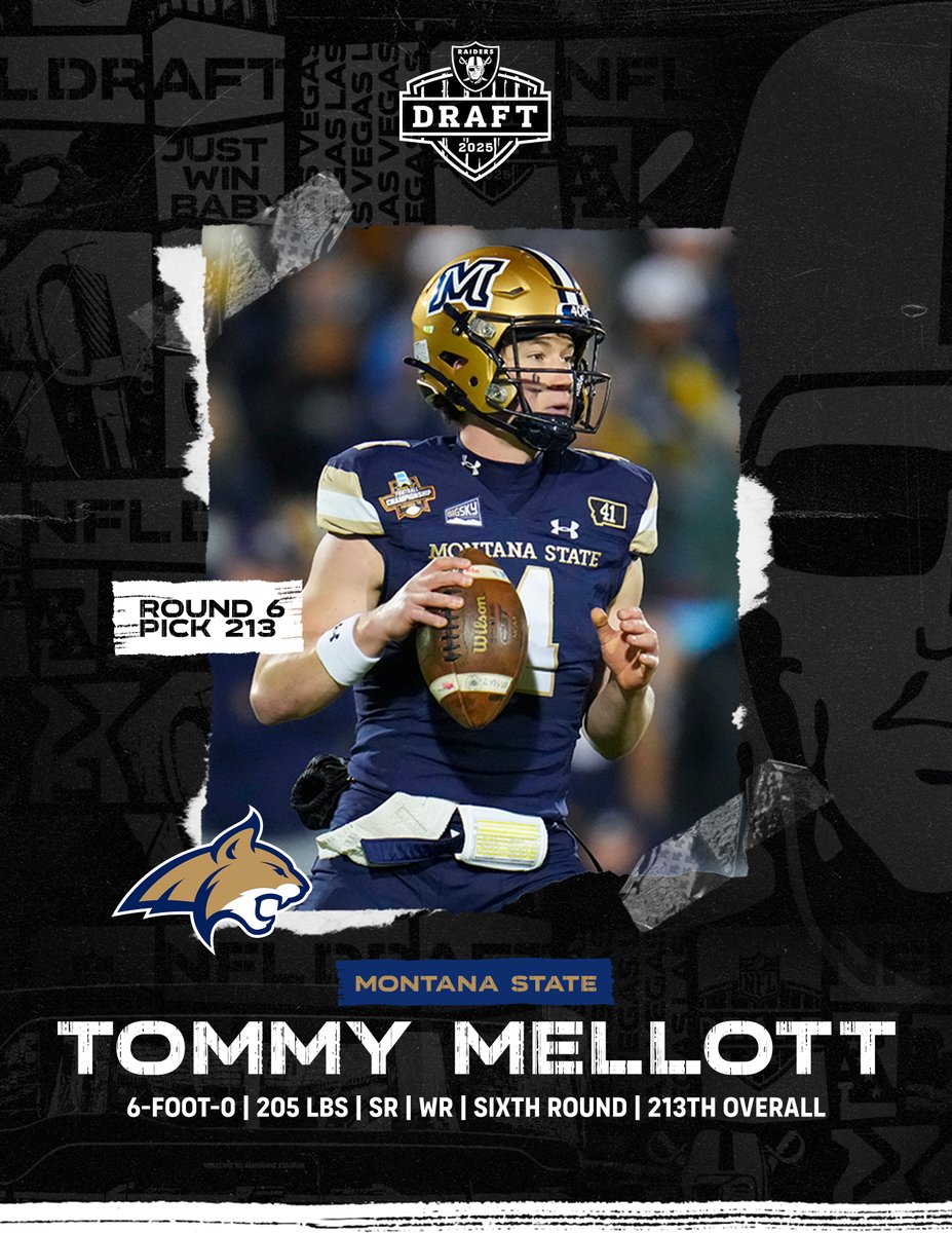 RAIDERS_PR's tweet image. #RAIDERS ROSTER NEWS:
- Signed Las Vegas @Raiders 2025 sixth-round draft pick (213th overall), WR Tommy Mellott (@Tommy_Mellott)